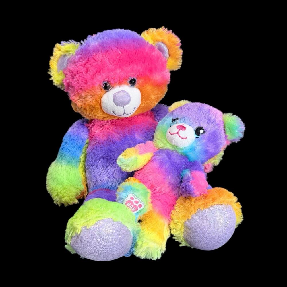 Build A Bear Rainbow Sparkle Tie Dye Plush Bear Set Large Small Colorful